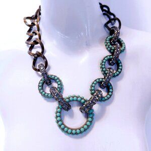 Vintage LANVIN Turquoise Beaded & Crystal Embellished Jeweled Collar Necklace